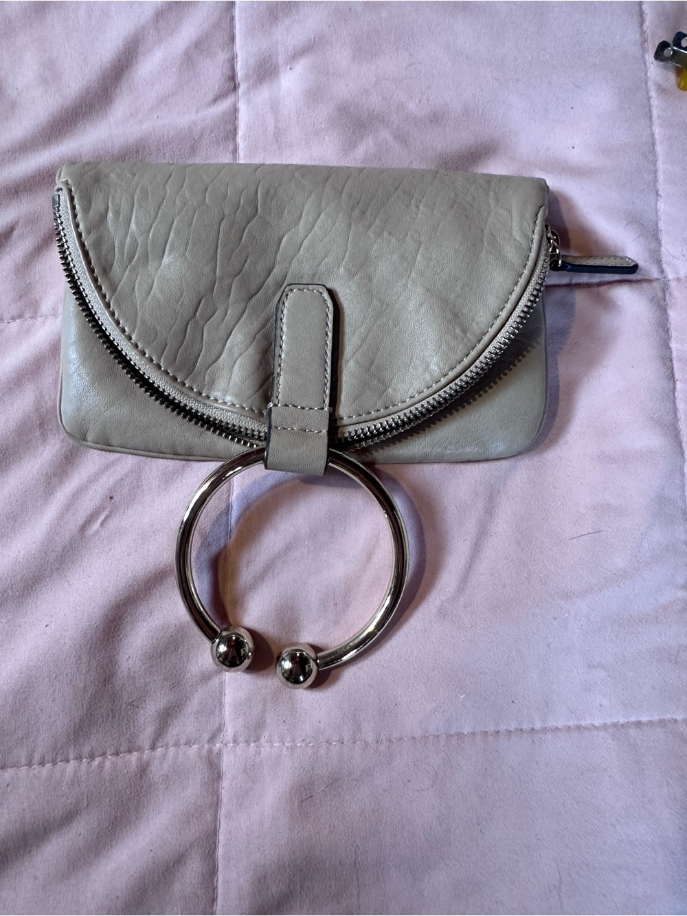 Vince Camuto Ring-Handle Leather Clutch